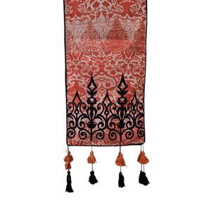 Halloween Table Runner 72 x 14 Orang and Black Tassled Gothic Decor